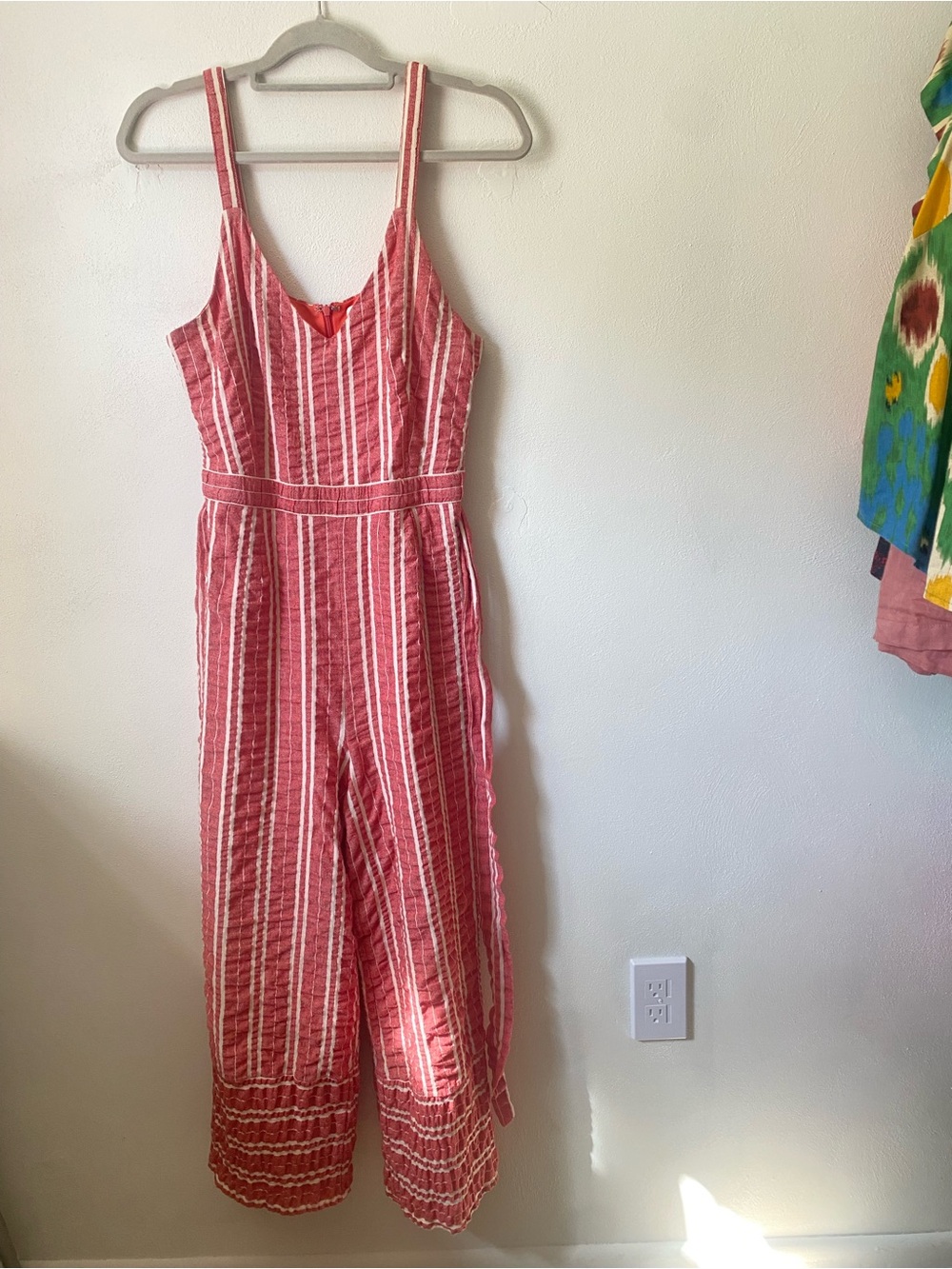 Anthropologie Coral and White Striped Jumpsuit